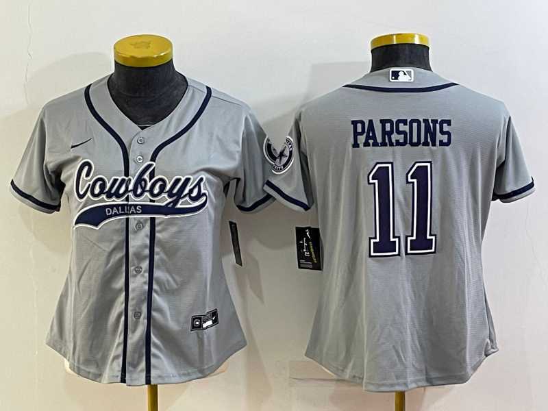 Women%27s Dallas Cowboys #11 Micah Parsons Grey With Patch Cool Base Stitched Baseball Jersey->women nfl jersey->Women Jersey